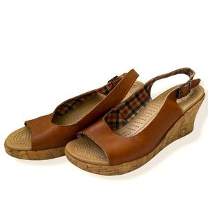 CROCS upper leather Cork Wedge Sandal size 9W